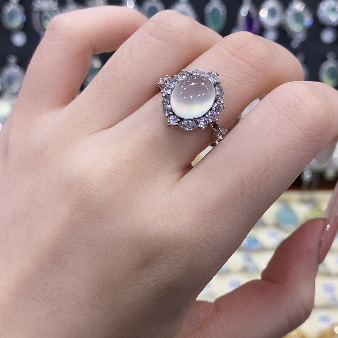 蛇纹石玉银S925镶嵌戒指