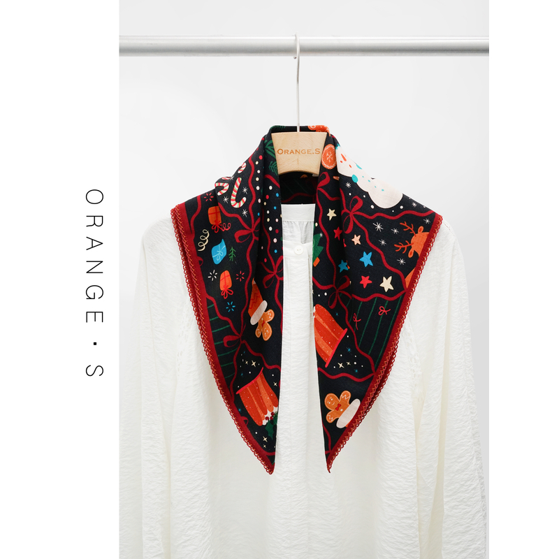 圣诞穿搭！【圣诞夜之梦】送你一团节日暖意~100%羊毛中方巾62cm