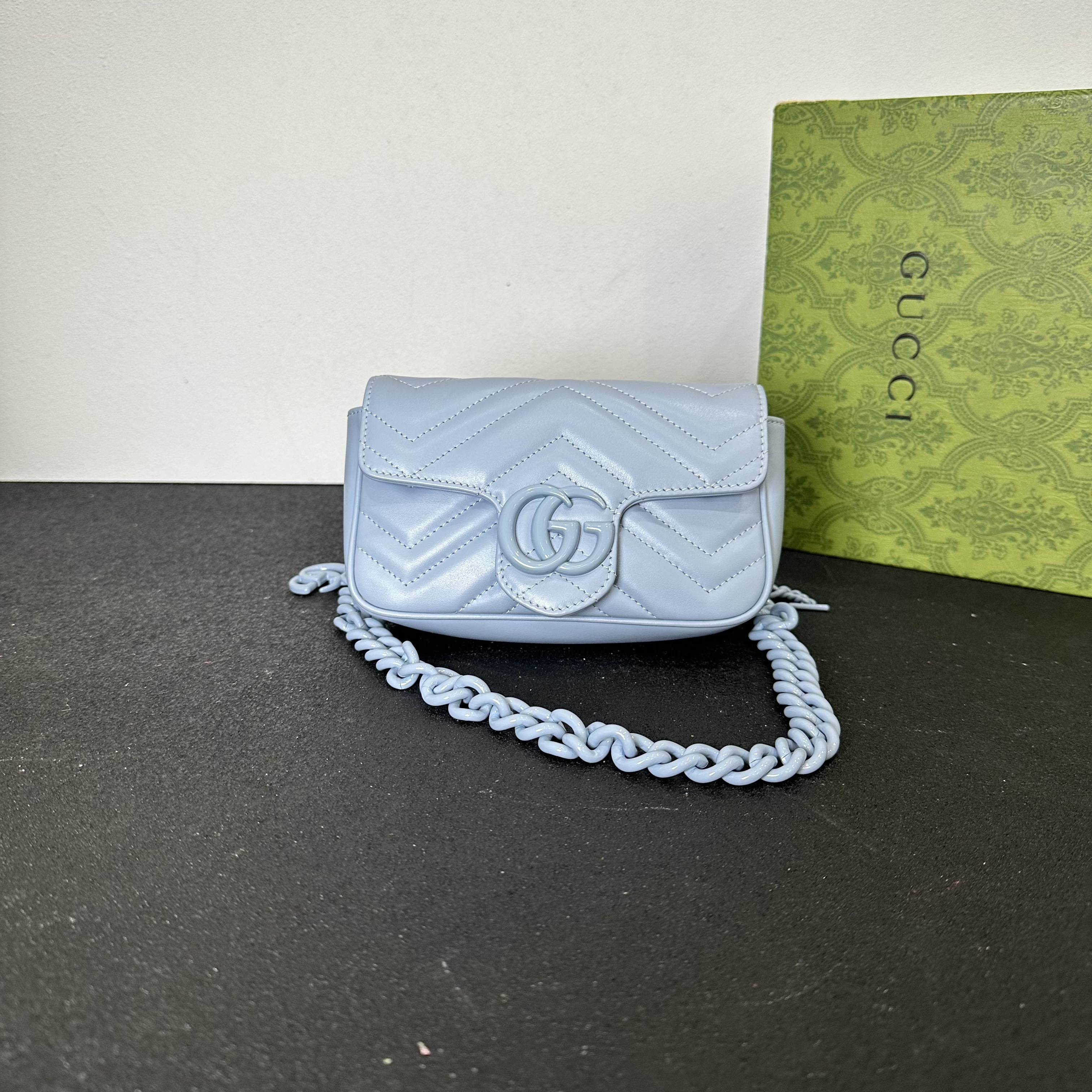 未使用 GUCCI/古驰 壹所奢品GUCCI 马蒙mini 蓝标 单肩斜挎包 敏