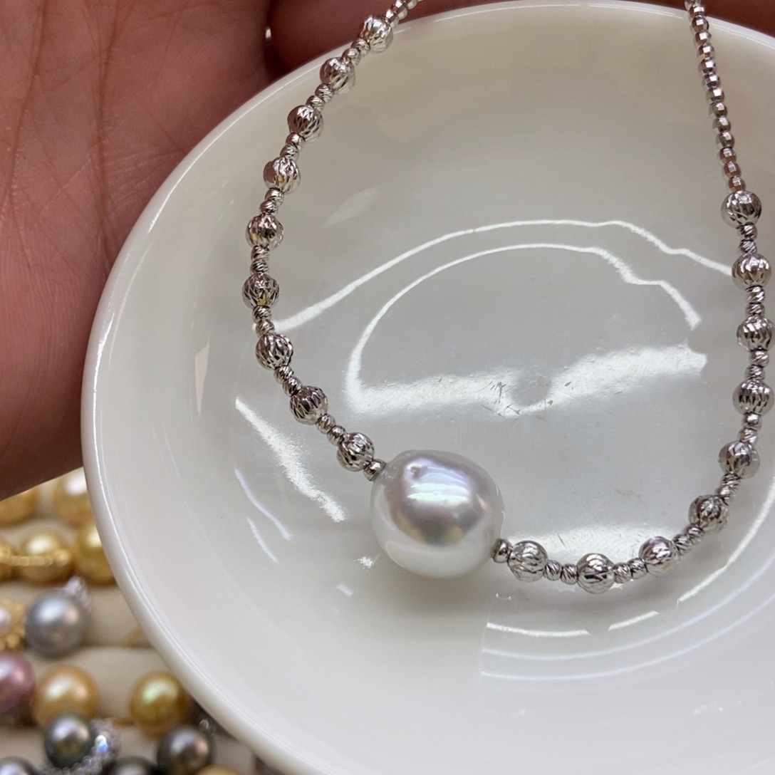 海水珍珠套链银S925镶嵌