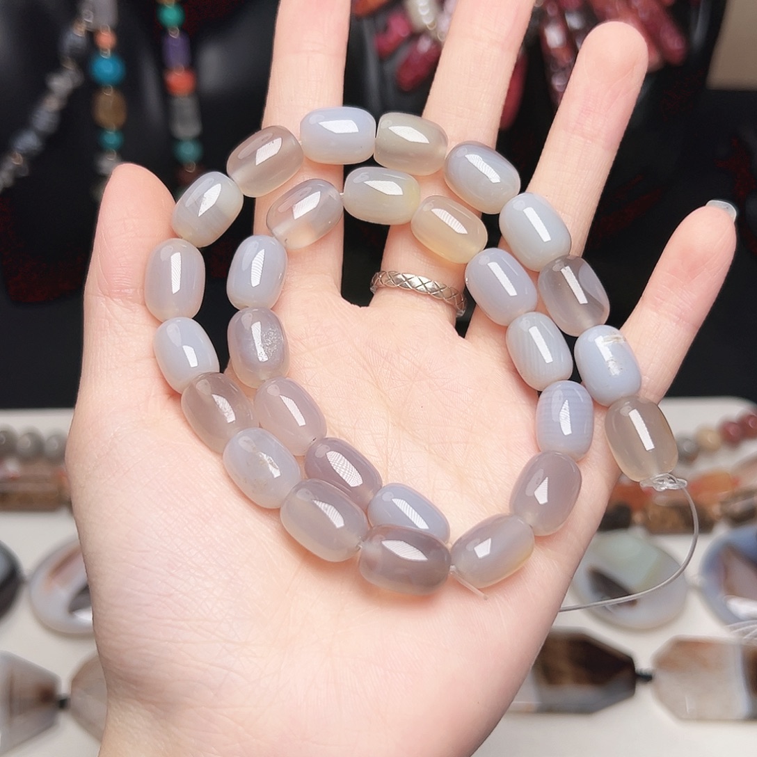 玛瑙/玉髓合金珠宝半成品x130。鼓珠一条玛瑙10mm