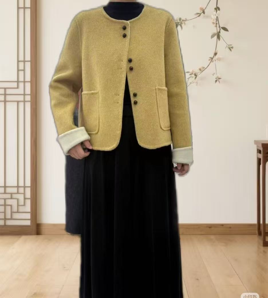 【43B 8088】短款小香风韩版宽松气质双面羊毛大衣