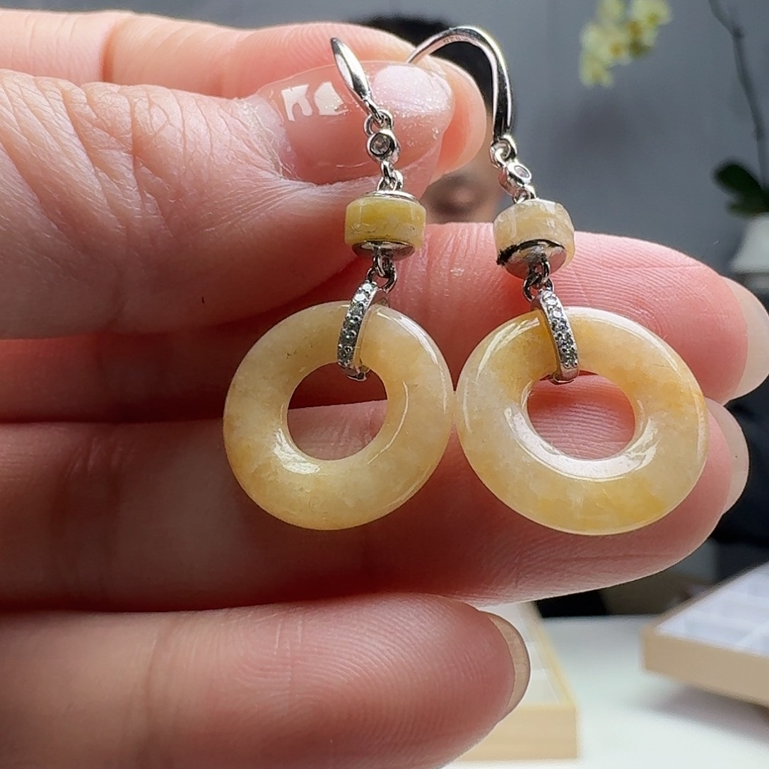 翡翠耳饰银S925镶嵌天然