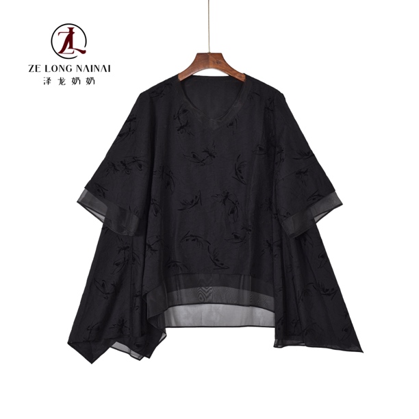 639蝶飞梦舞v领夏季宽松百搭国风上衣新中式