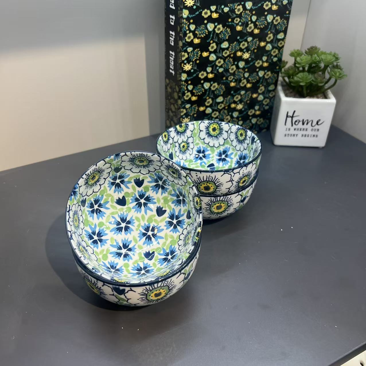 【初下厨】蓝色海洋系列4.5英寸米饭碗餐具高温釉下彩陶瓷碗