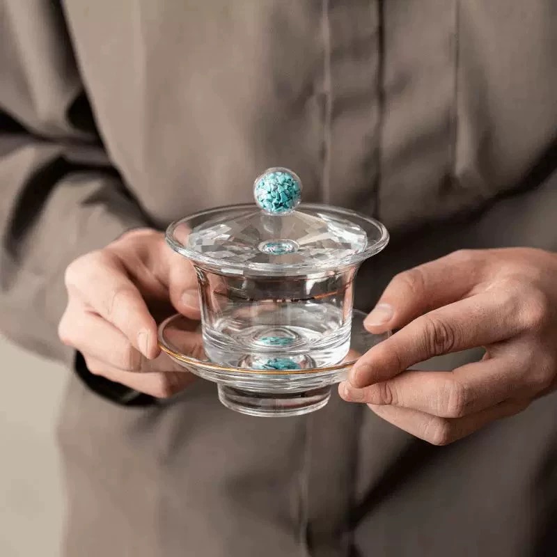 ZH3688-绿松石水晶盖碗+3个水晶杯