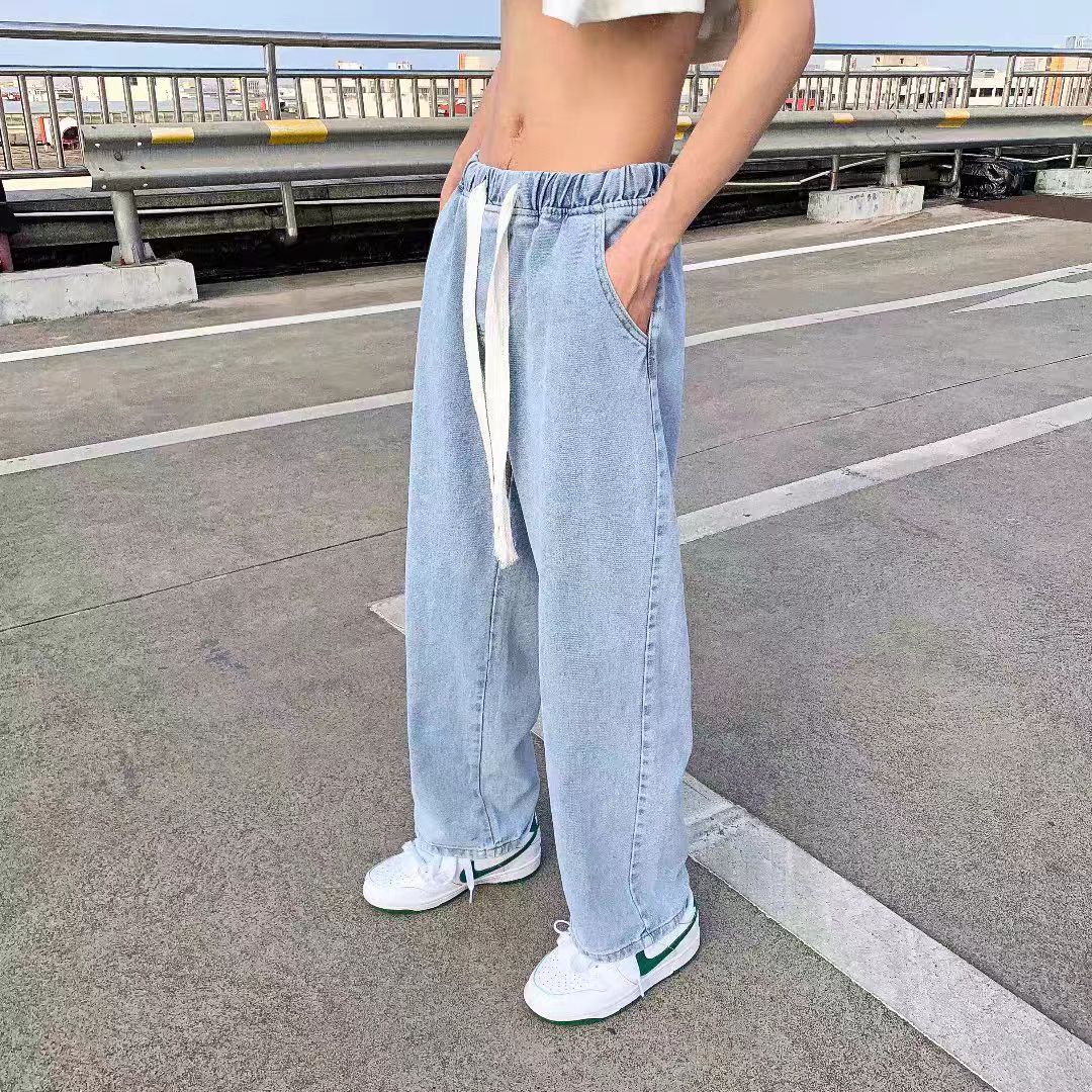 2025美式复古牛仔裤男春夏潮流宽松阔腿直筒裤高街潮流纯色休闲裤