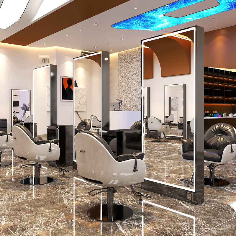 理发店落地镜新款发廊专用不锈钢剪发镜子网红单面双面美发店镜台