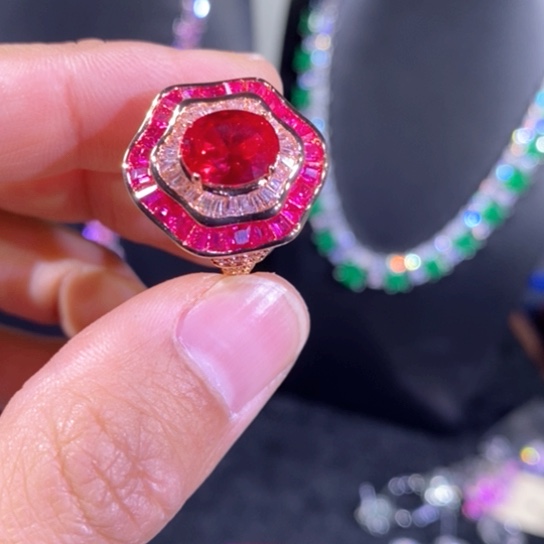 红宝石颈饰银S925镶嵌