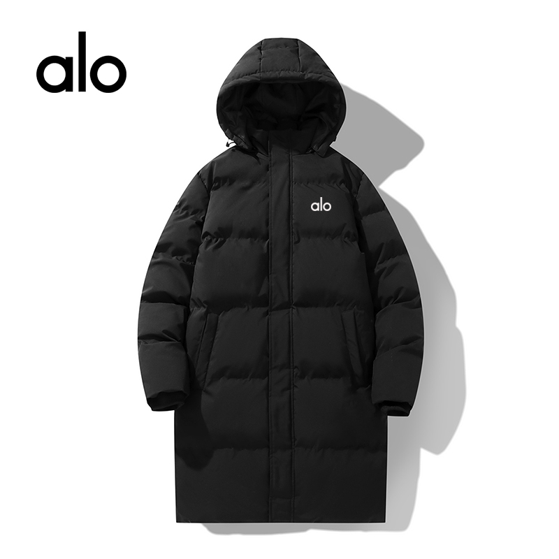 ALO男士中长款冬季穿搭棉服纯色冬天棉衣保暖加厚运动情侣外套潮