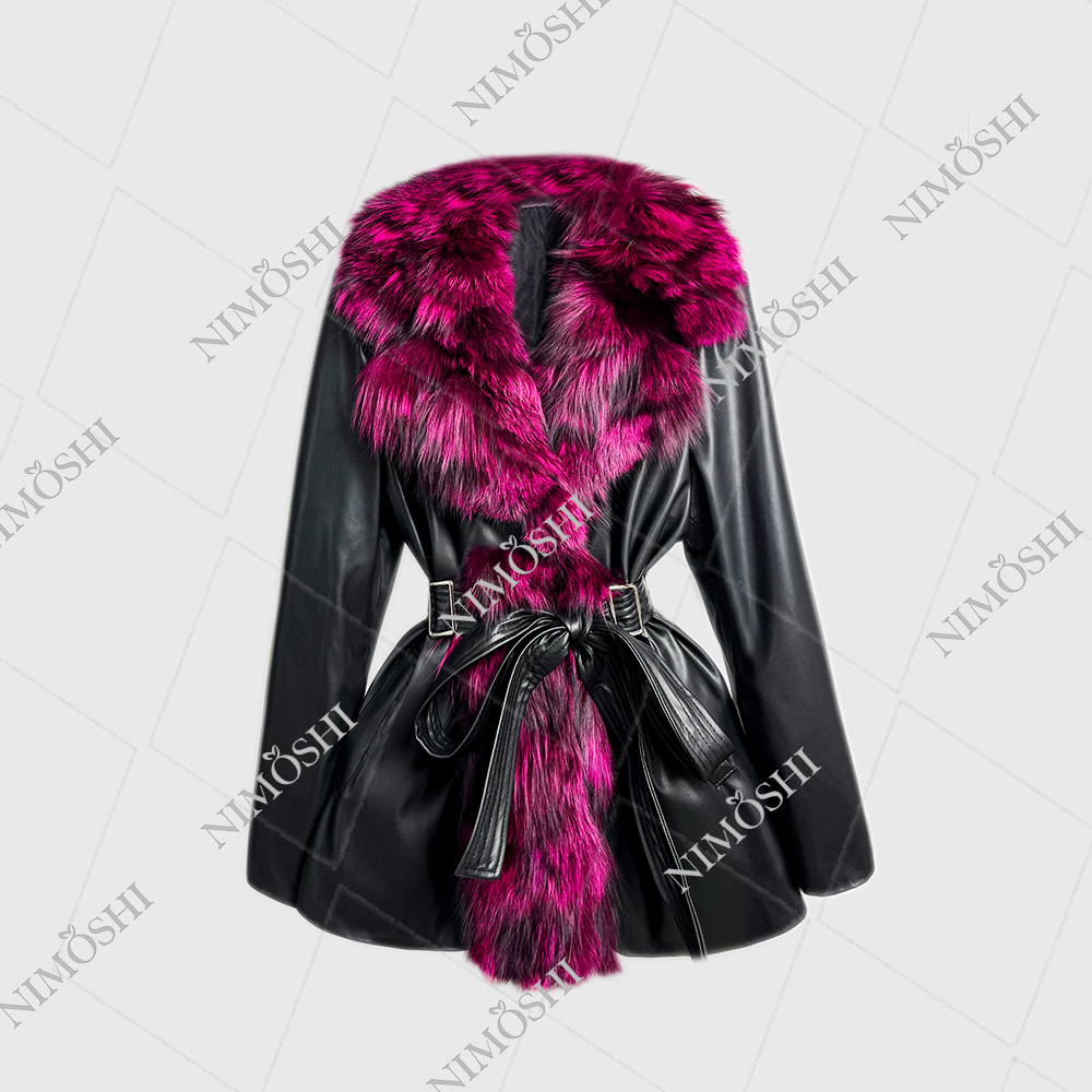 NIMðSHI【达妮】韩系高级撞色挑染毛外套保暖束腰时尚百搭P1013