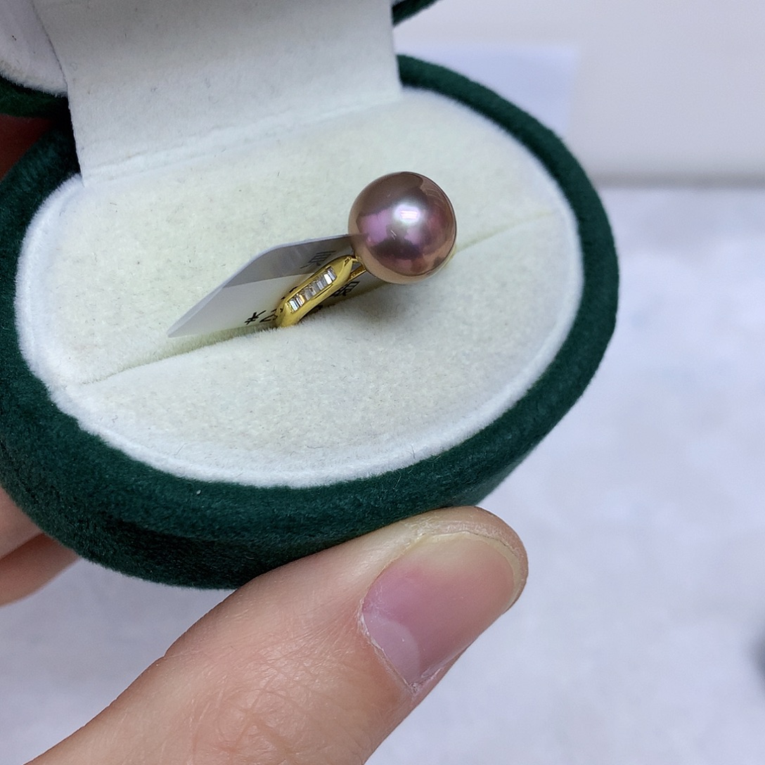 淡水珍珠戒指银S925镶嵌9-10