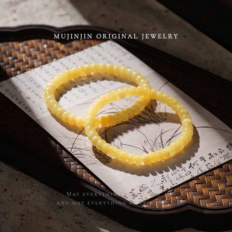 【木槿槿】天然白花蜜蜡手串女款约6m算盘珠手串QS3480多样性发一