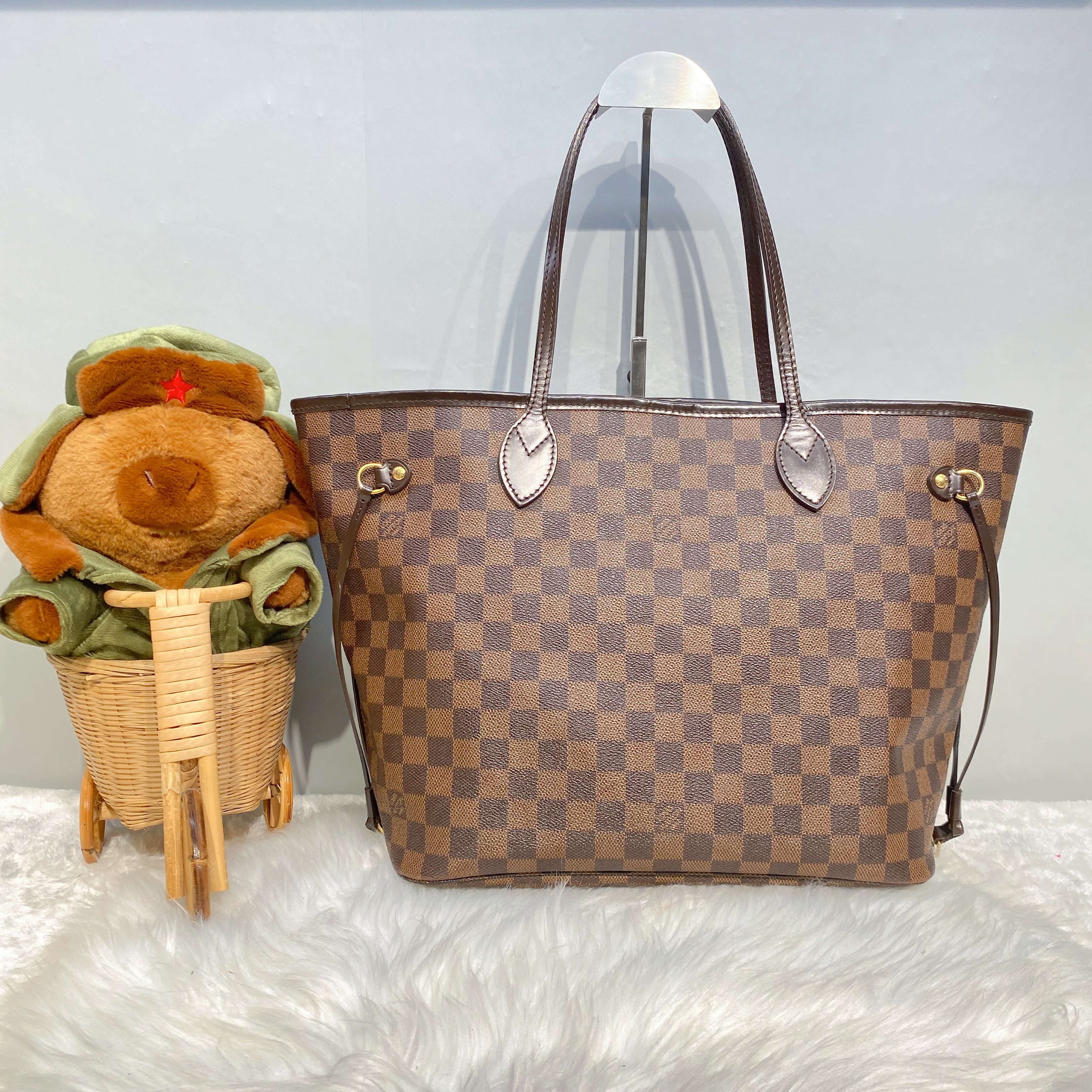 95新 LouisVuitton/路易威登 棕棋盘格中号NF购物袋少子袋