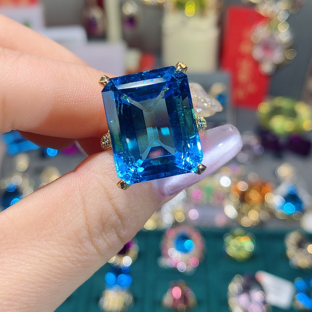 托帕石戒指银S925镶嵌戒指