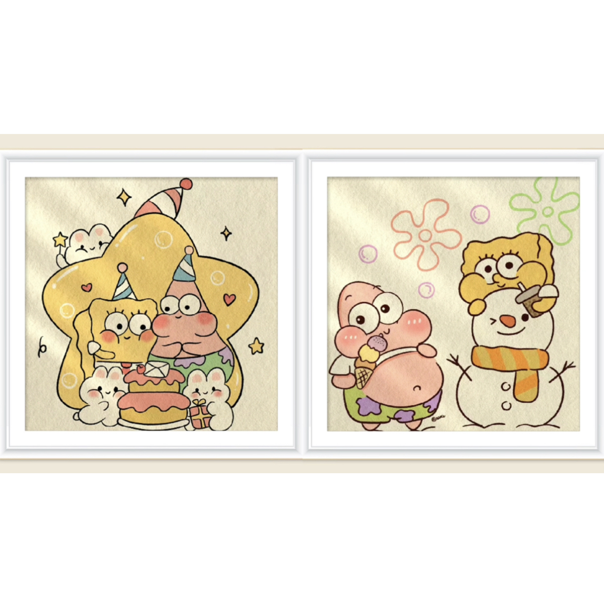 新疆长绒棉布，派大星和海绵宝宝40×40非满绣，大格四股线 【十字绣】