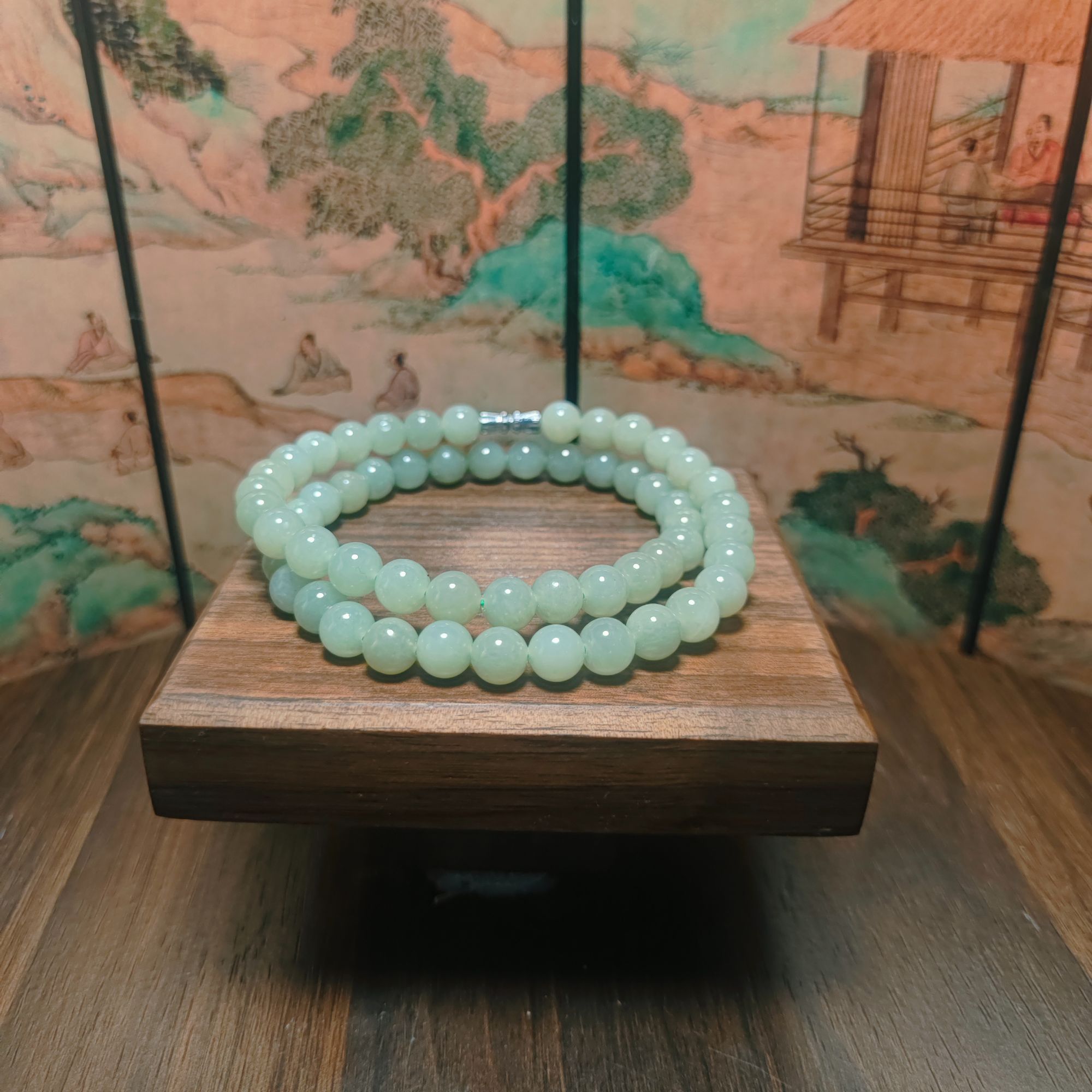 F和田玉晴水圆珠项链0780