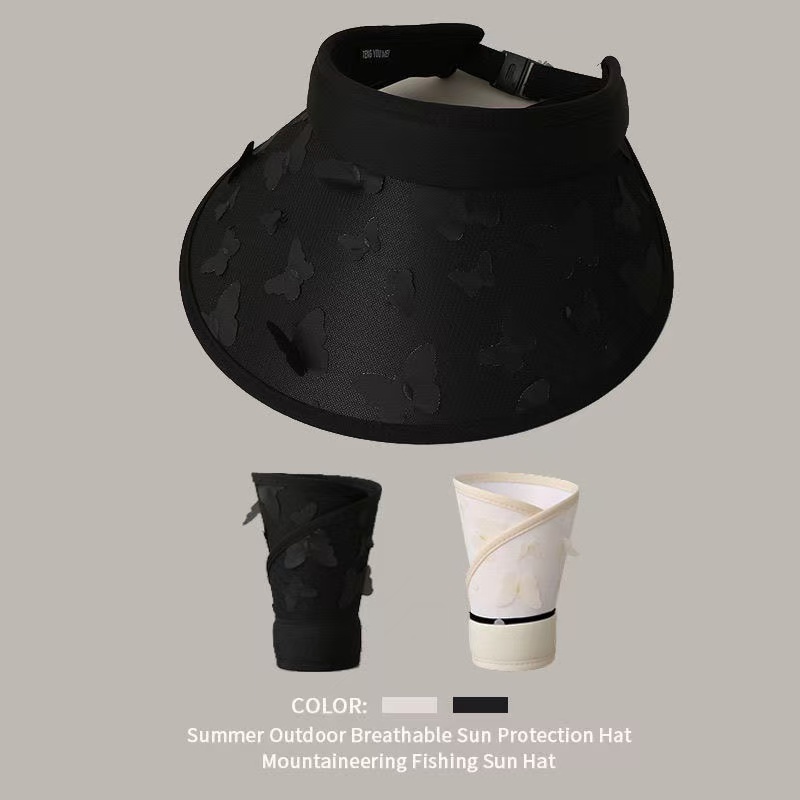 新款防晒空顶帽子女夏季蝴蝶大帽檐防紫外线户外遮阳帽百搭太阳帽