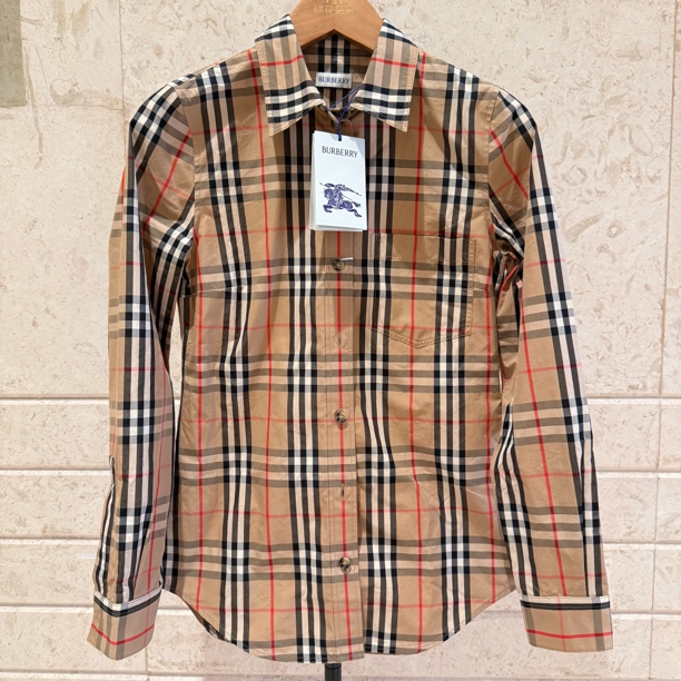 未使用 BURBERRY/博柏利 女款格纹翻领长袖修身款衬衫