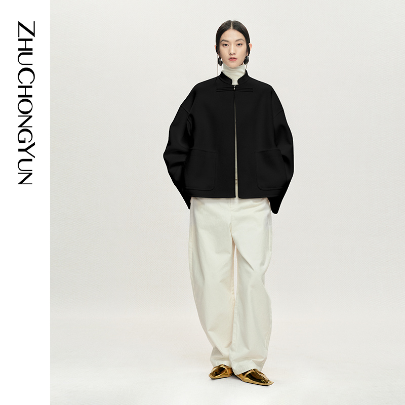 【澳洲羊毛】ZHUCHONGYUN2026春新款对襟立领毛呢外套CCGB1005D