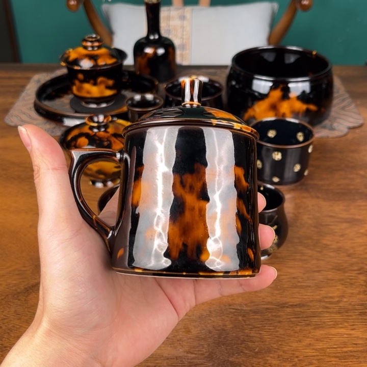 杯玳瑁釉办公把杯