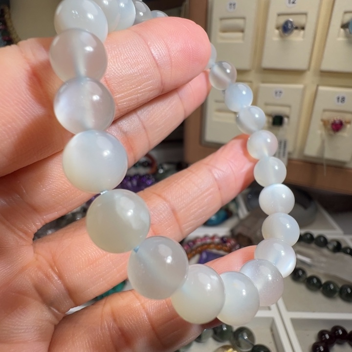 长石未镶嵌手链天然白月光石