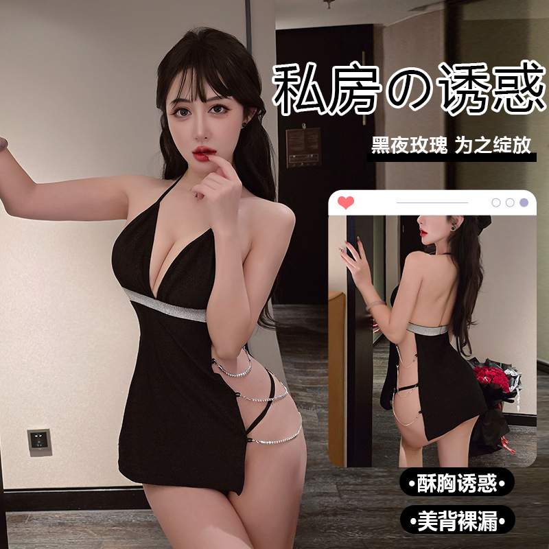 新款性感睡衣诱惑开叉吊带情侣约会趣味睡裙透视纯欲吊带睡衣战袍