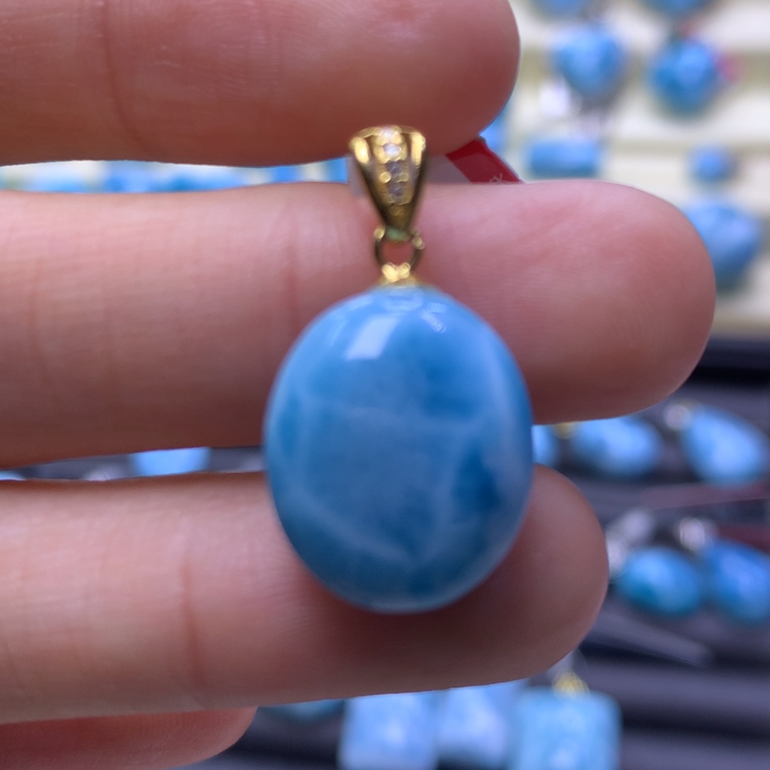 针钠钙石（海纹石）银S925镶嵌吊坠(不含链)蛋面吊坠色差略异