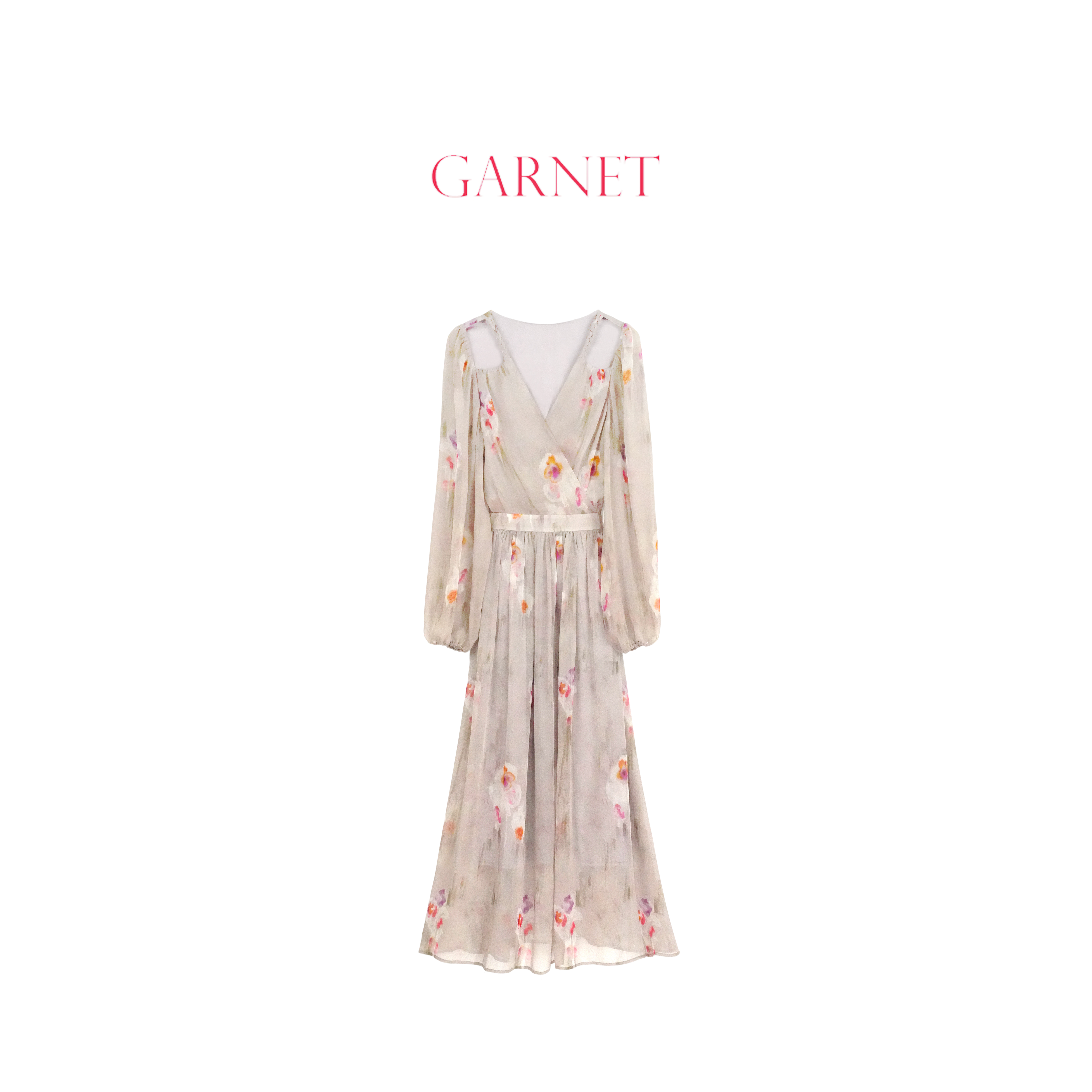 GARNET“一帘幽梦”手绘花朵印花连衣裙轻薄柔纱HSL25SS035