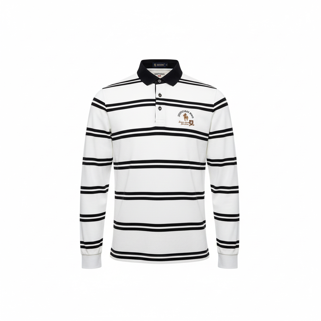 男装POLO秋冬时尚百搭通勤棉条纹经典翻领