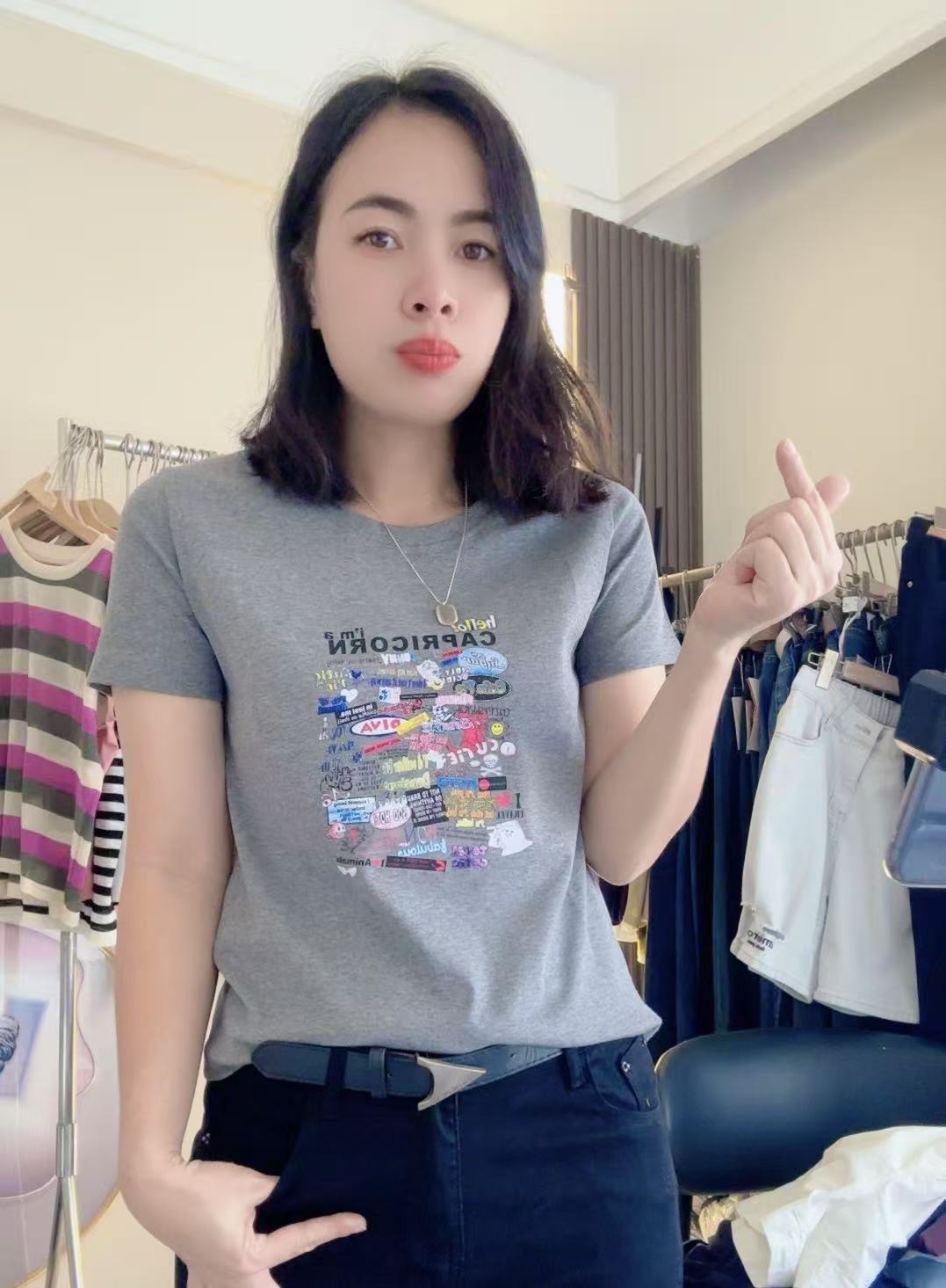 珠珠家简约印花洋气时尚ins短袖T恤夏季圆领显瘦休闲百搭上衣女款