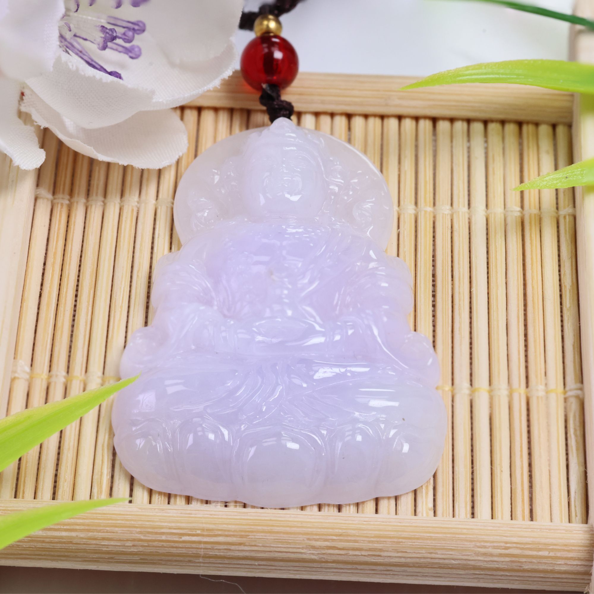 天然缅甸翡翠A货粉紫色观音挂件GZ-1110