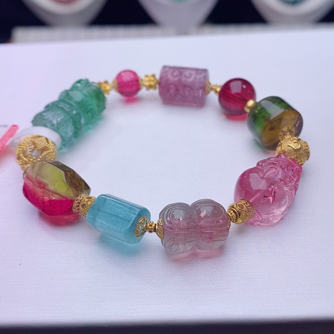 碧玺手链18K金镶嵌碧玺多宝手链