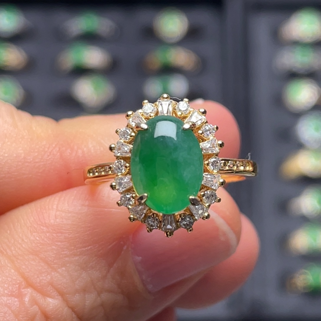 翡翠银S925镶嵌戒指纯天然缅甸翡翠A货