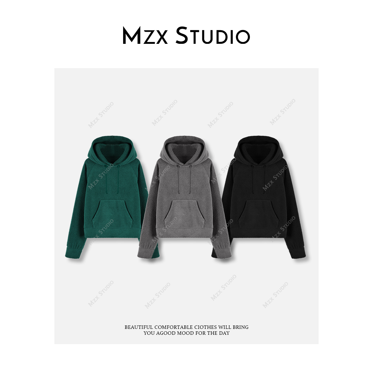 MZX加厚摇粒绒多色短款小版型连帽卫衣休闲加绒SY11772-C