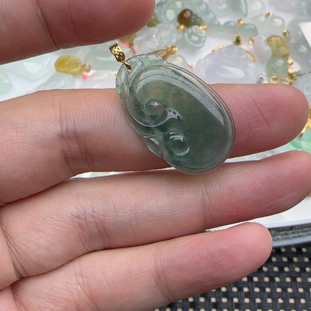 【闪购商品】翡翠吊坠(不含链)18K金镶嵌小如意