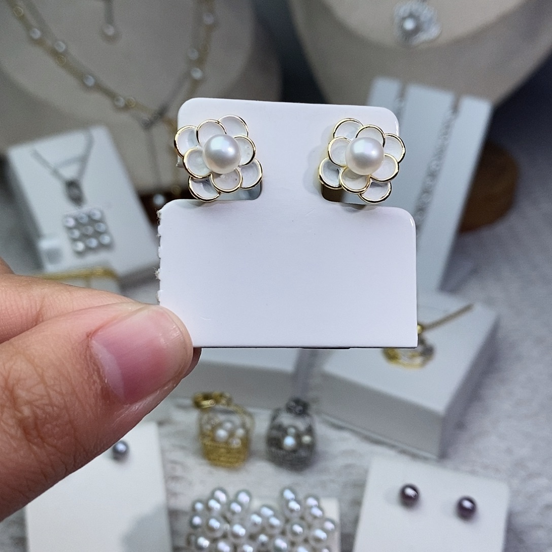 银S925镶嵌淡水珍珠耳饰