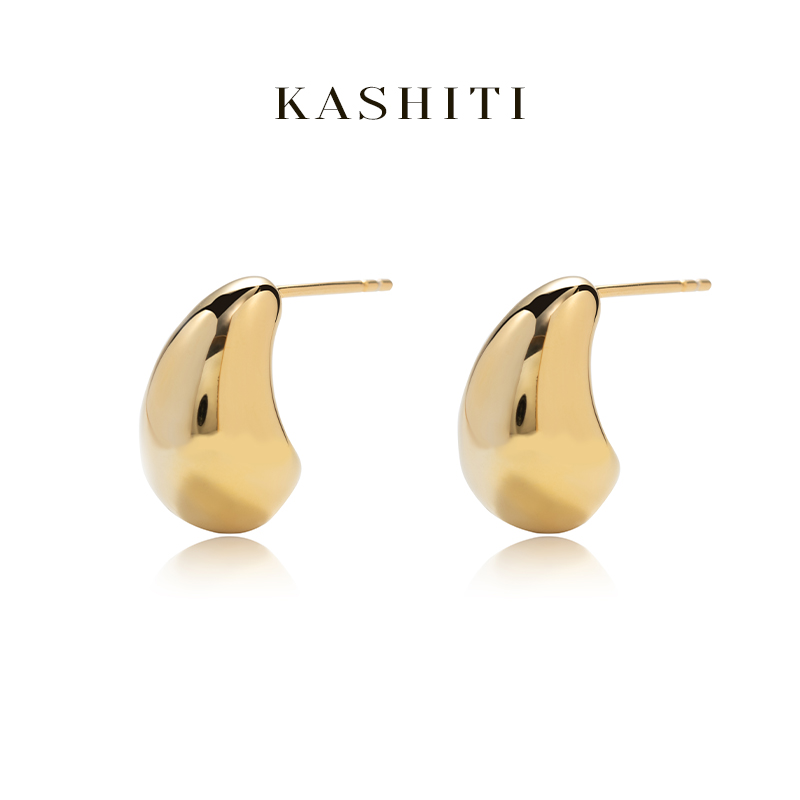 卡诗缇 925银耳饰 光面小金豆耳钉法式简约小众百搭气质金色耳饰