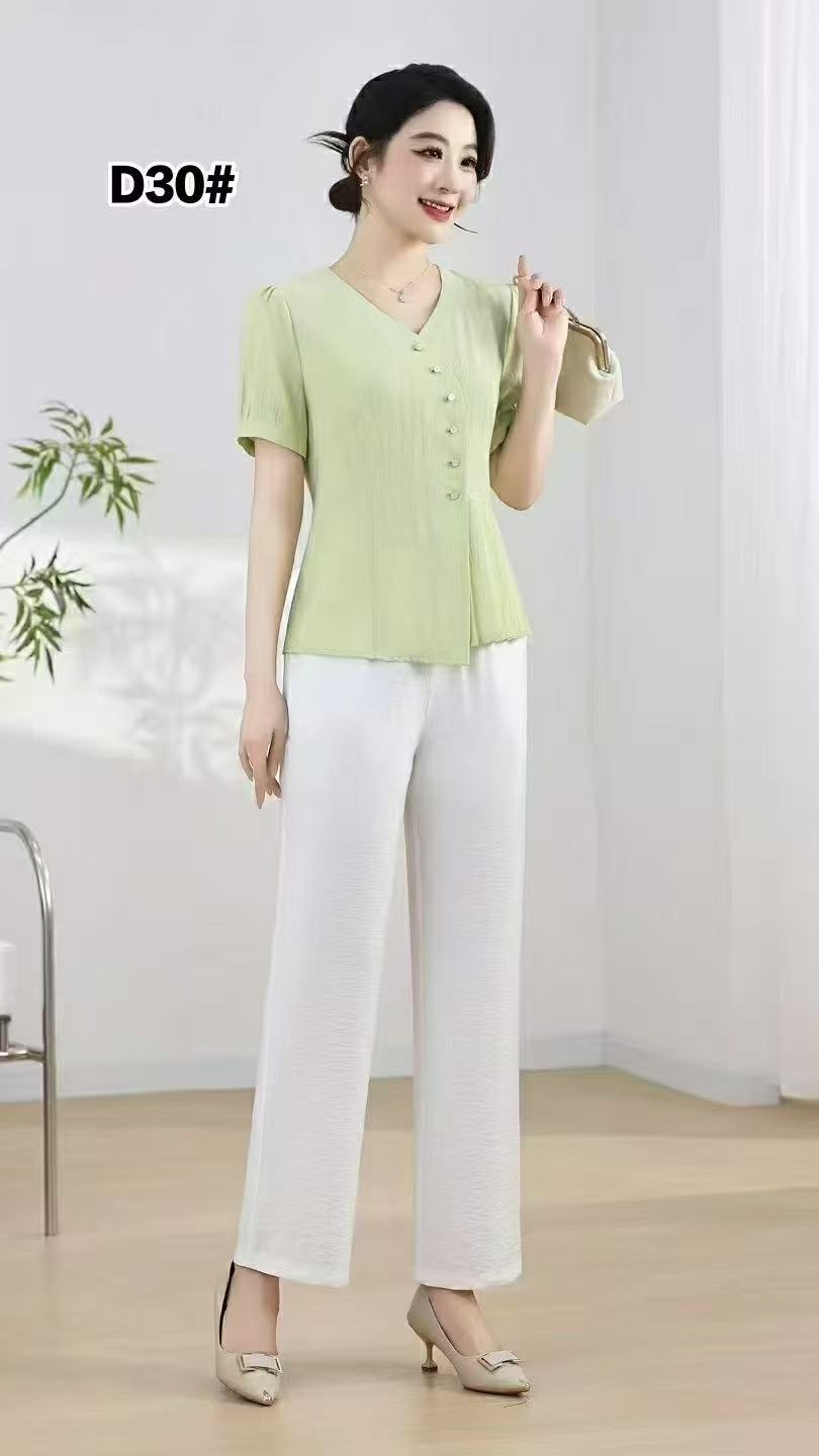 D30 【上衣+裤子】纽扣常规款口袋女装女士百搭宽松时尚套装 F74