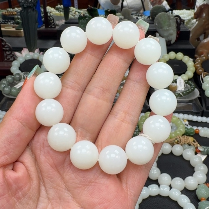 和田玉未镶嵌手链和田玉新疆且末金山白玉卡15