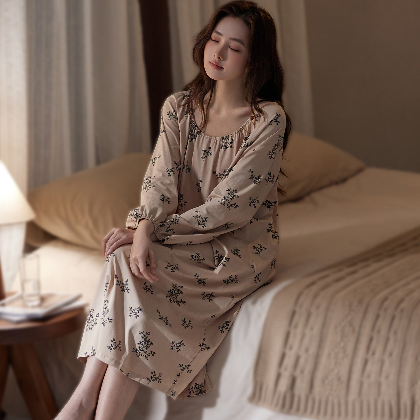 秋上秋季睡衣女款爆款2025新款长袖长裙琥珀流光风舒适时尚居家服