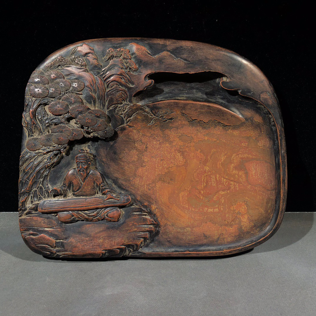 御赐款红丝砚砚面山水人物