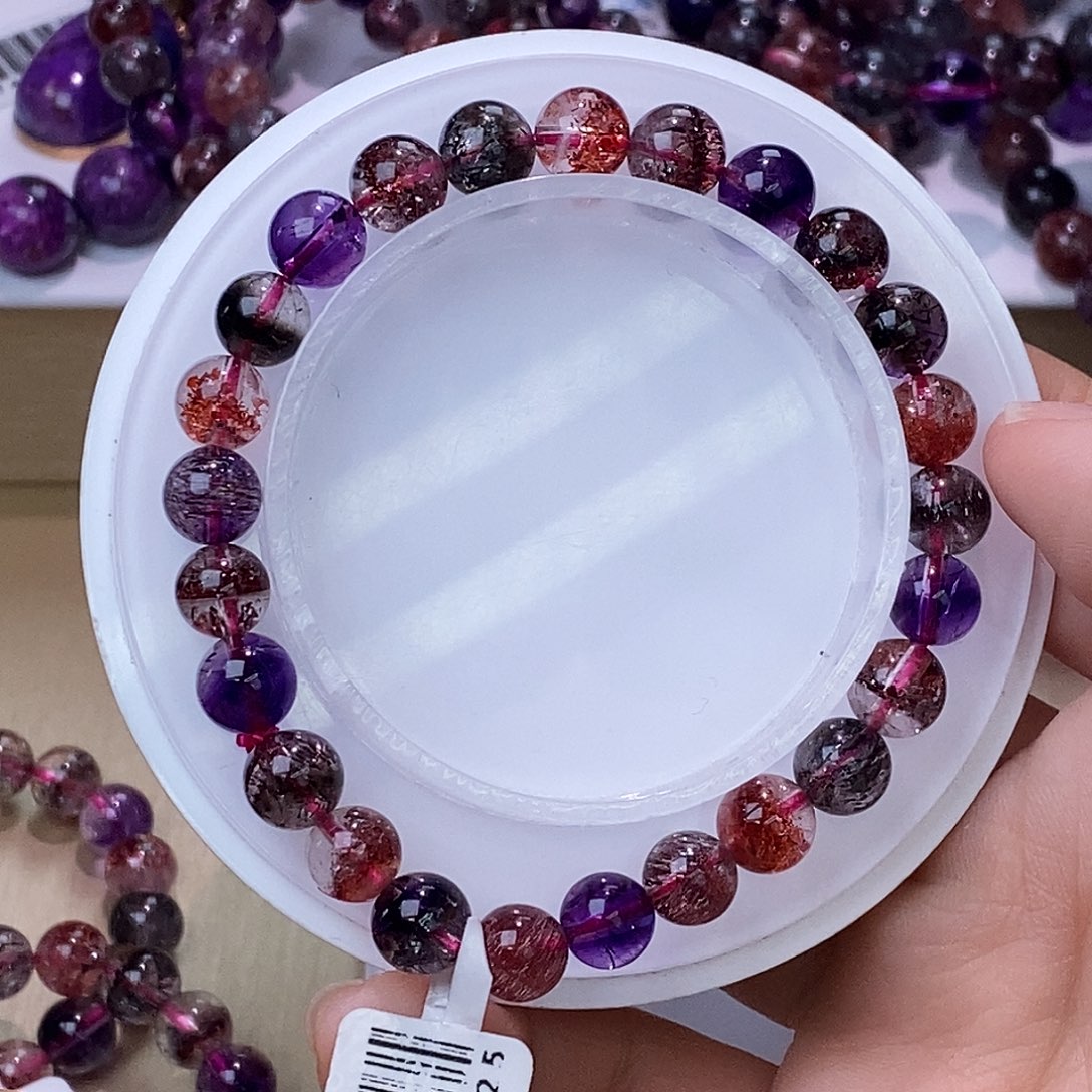 水晶手链未镶嵌黑加仑超七7mm+