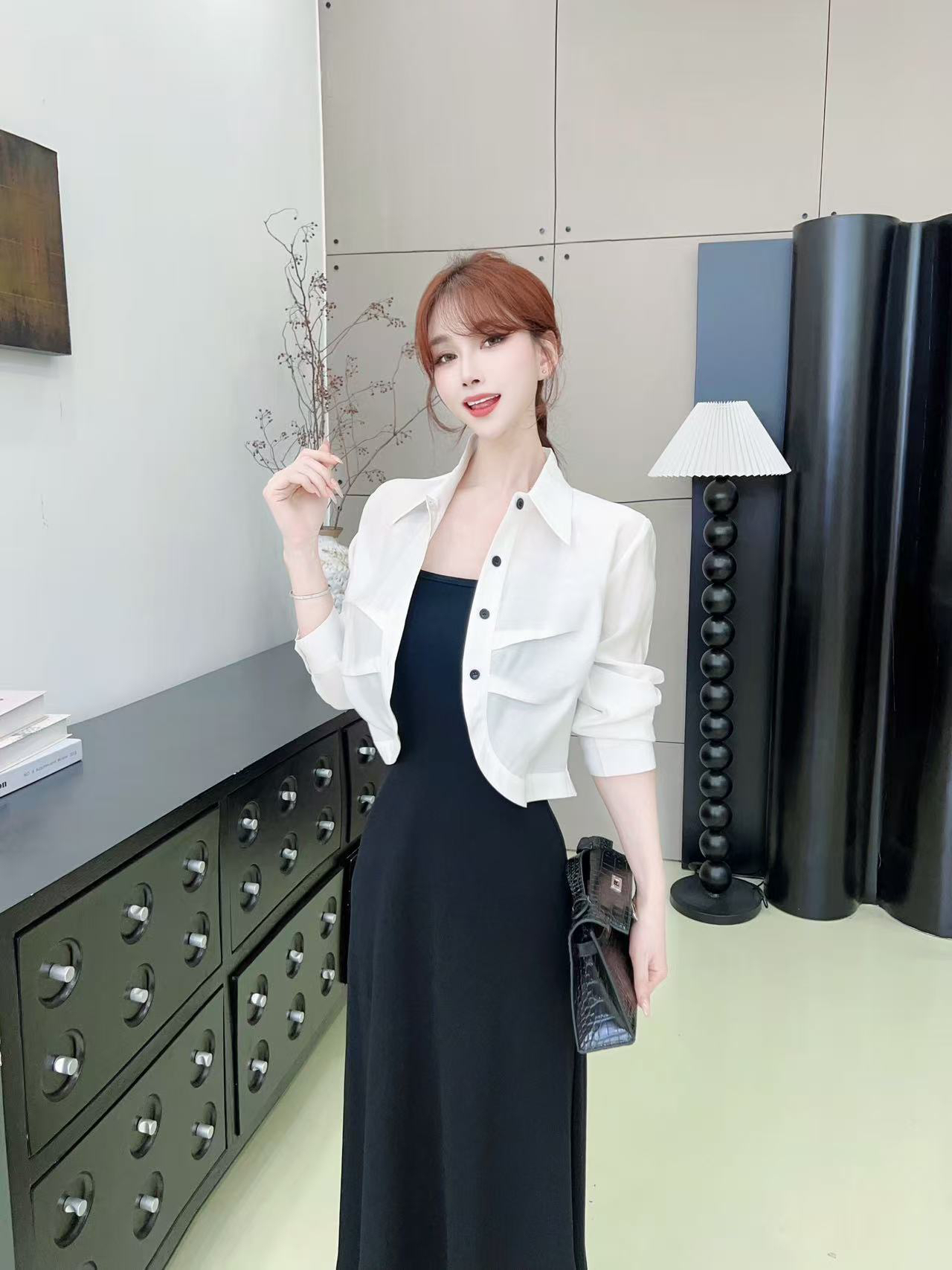 【浮光掠影】韩系吊带中长裙+防晒衫透气百搭两件套裙 