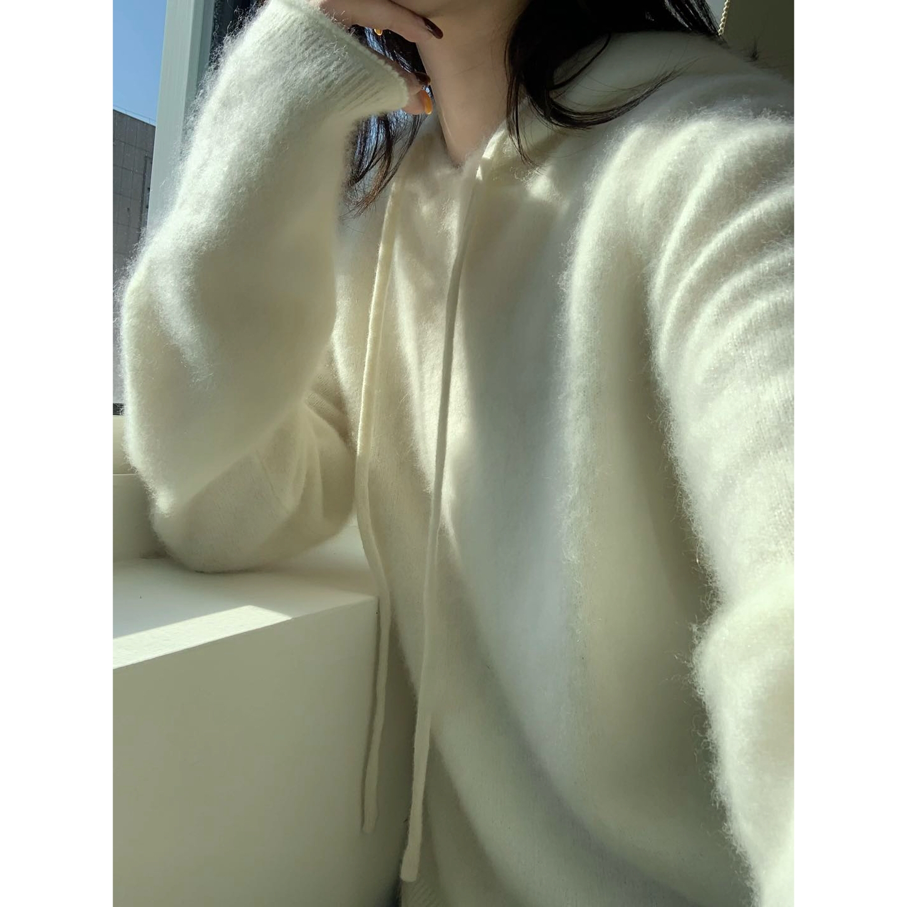 妮妮家新款休闲百搭羊毛套头纯色帽子衫66209