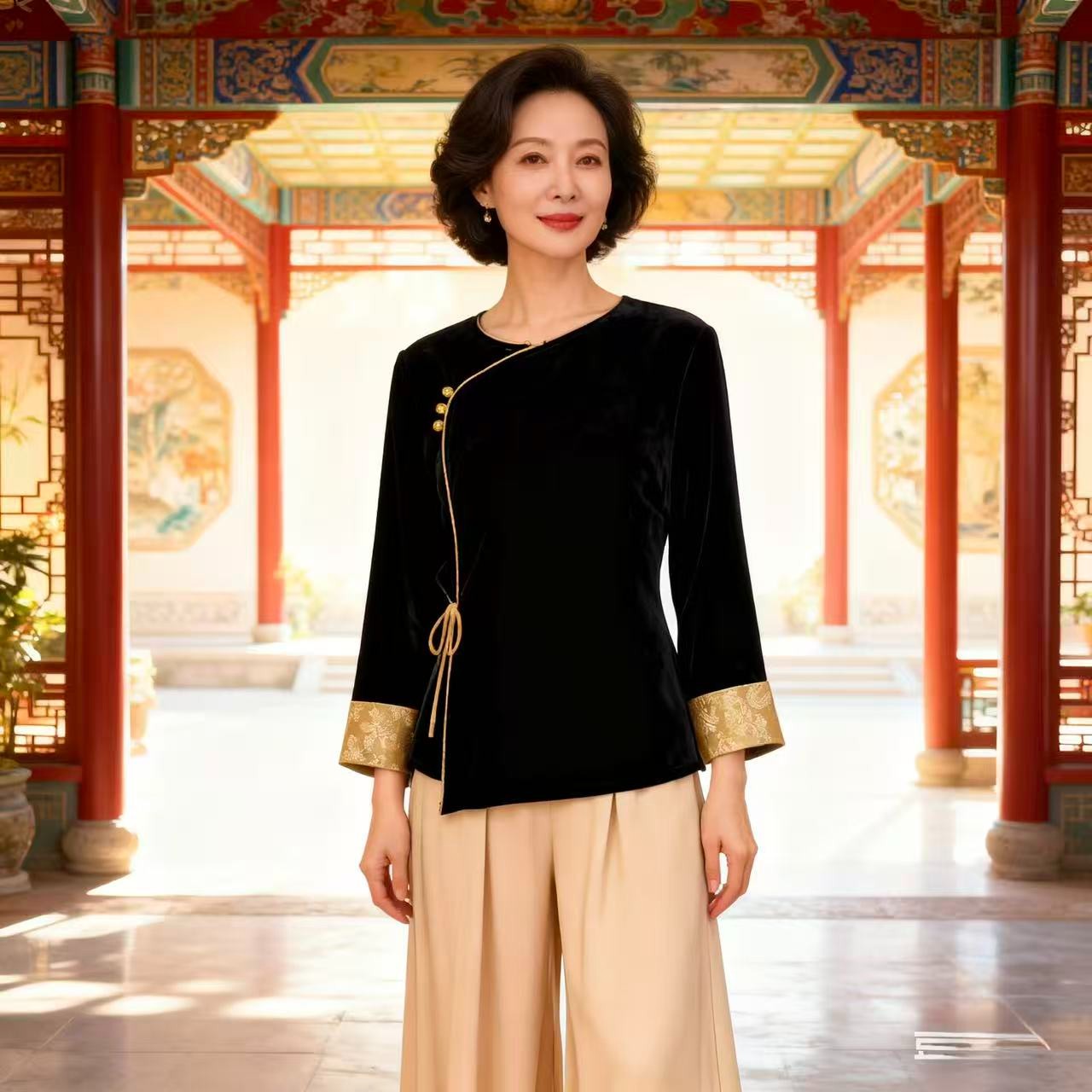 1692予棠上衣常规款上衣显瘦秋冬唐装女装网红长袖小衫复古