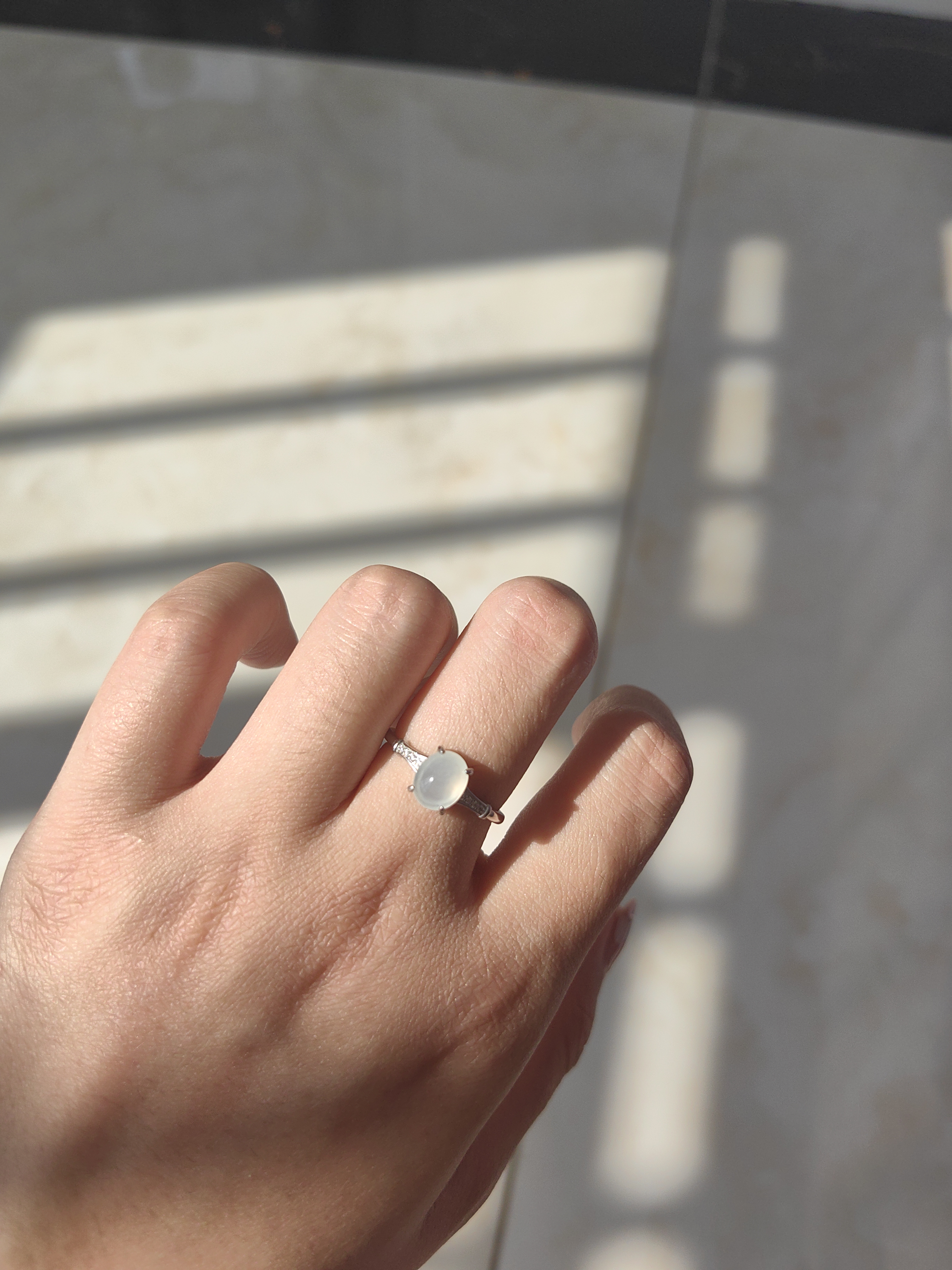 天然A货翡翠S925银镶嵌戒指