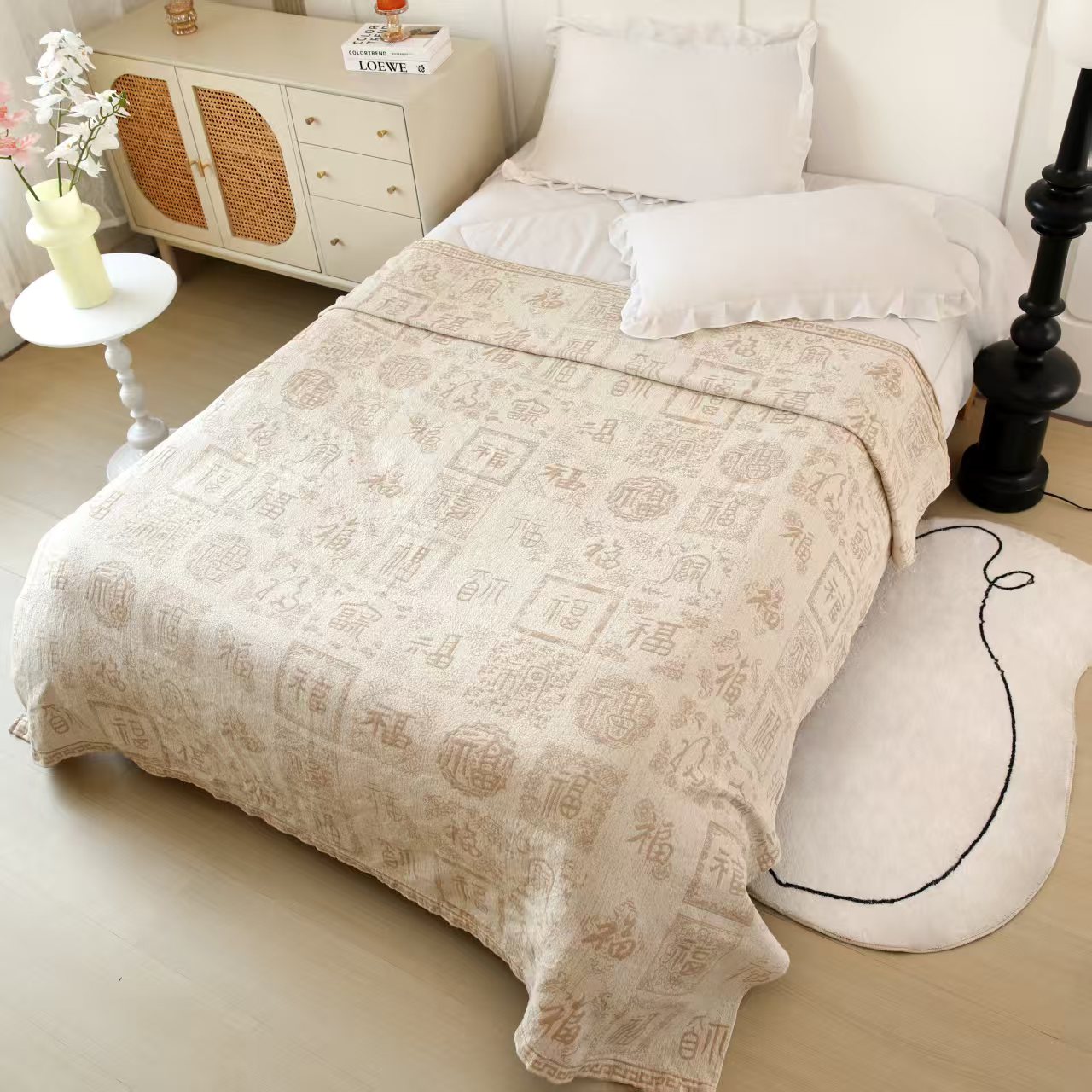 （百福图）200*230cm高端轻奢罗布麻黄芪盖毯加厚