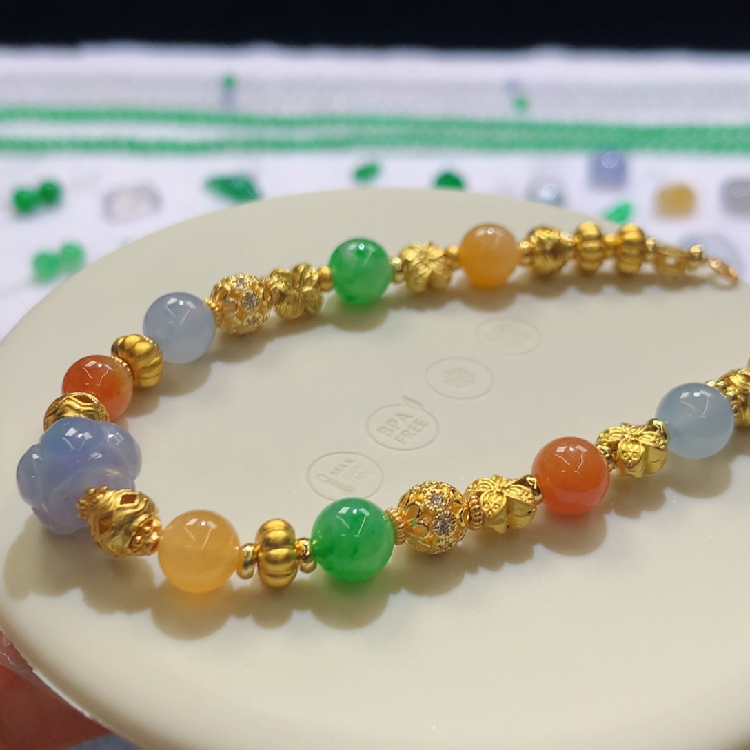 定制翡翠未镶嵌 毛货抛光定制 浓彩珠珠 搭配