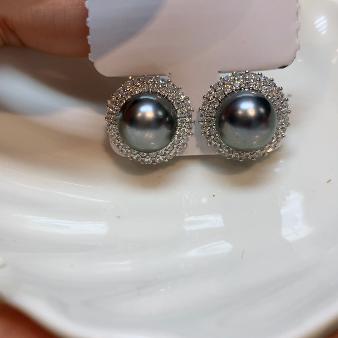 海水珍珠耳饰银S925镶嵌